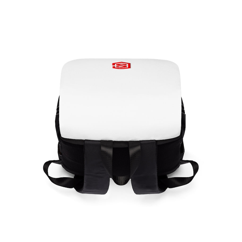 White Unisex Casual Shoulder Backpack Red logo