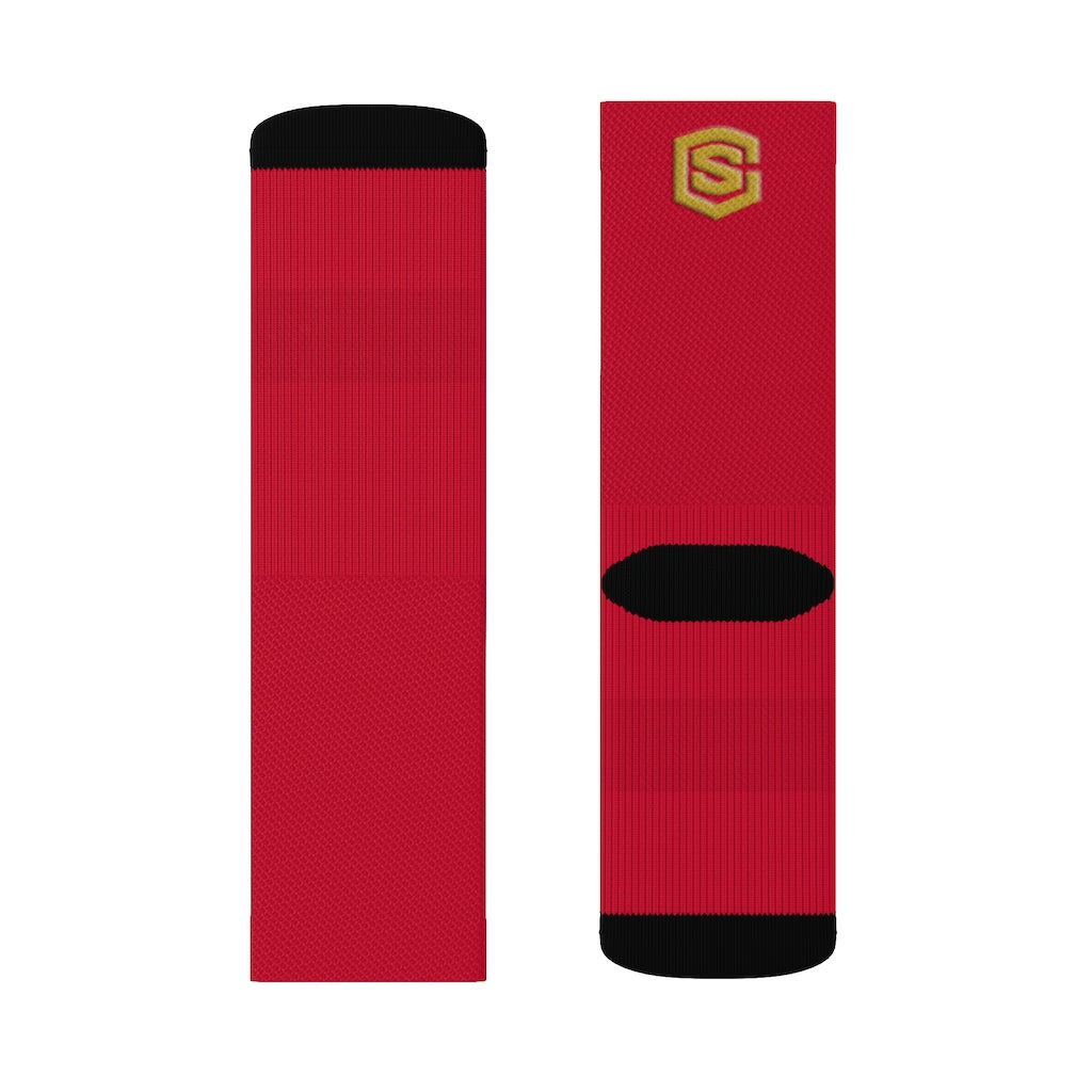 Red Sublimation Socks Gold Logo