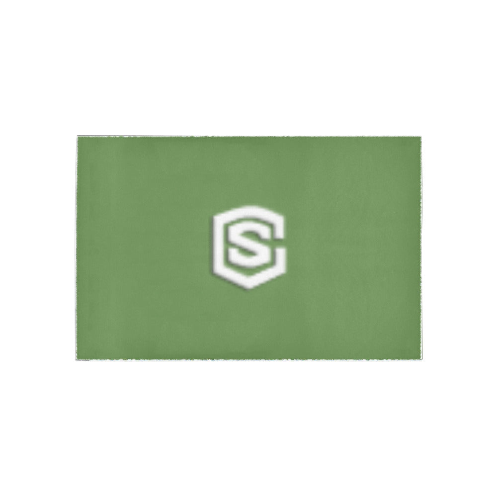 Green Area Rug White Logo Area Rug 5' x 3.2'