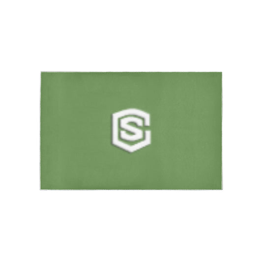 Green Area Rug White Logo Area Rug 5' x 3.2'