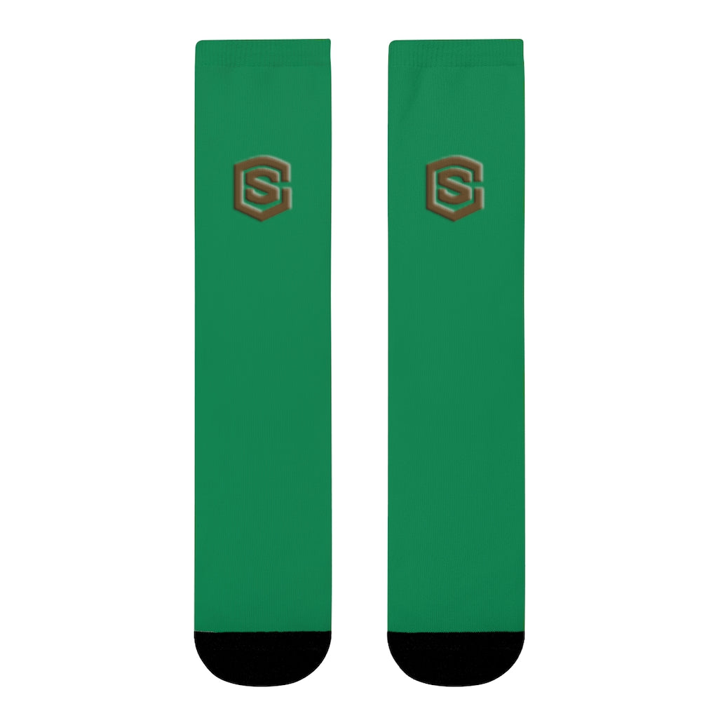 Green Sublimation Crew Socks (EU) Brown Logo