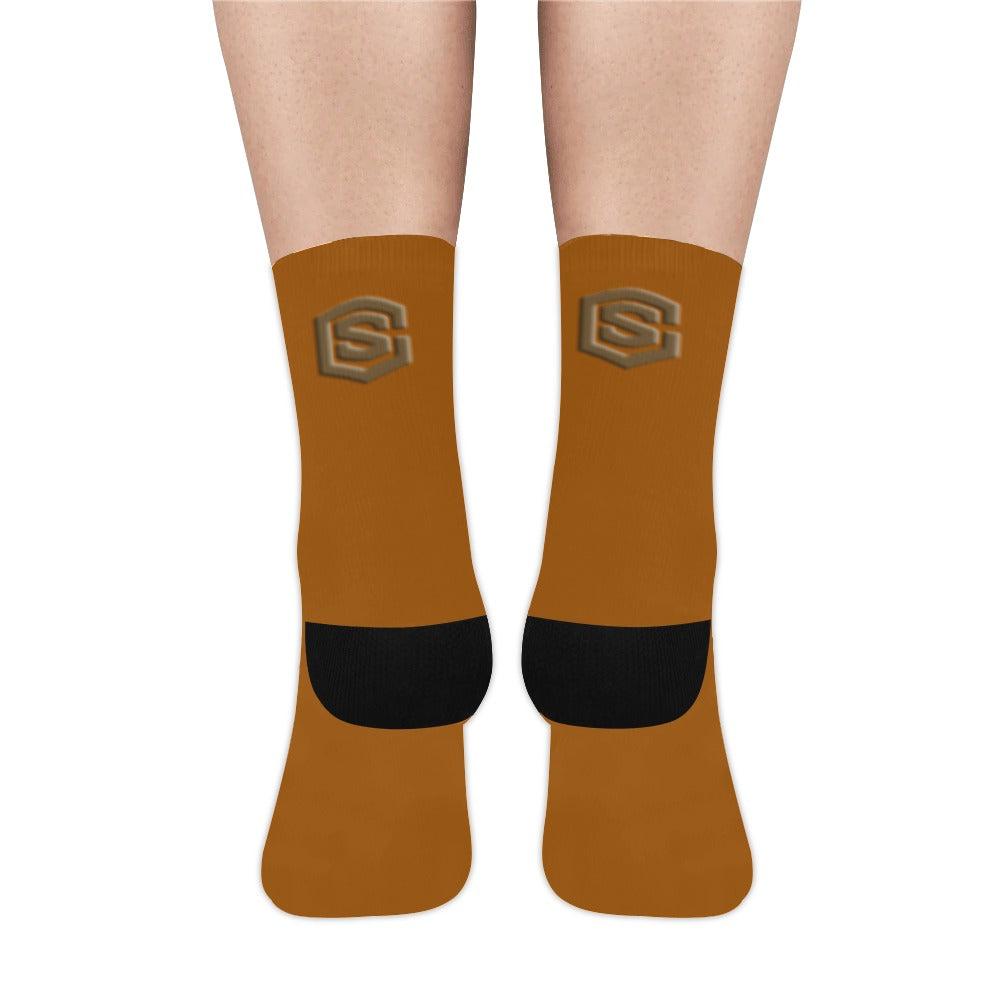 Brown Sublimated Crew Socks (Made In USA) with Brown Logo Sublimated Crew Socks (Made In USA)