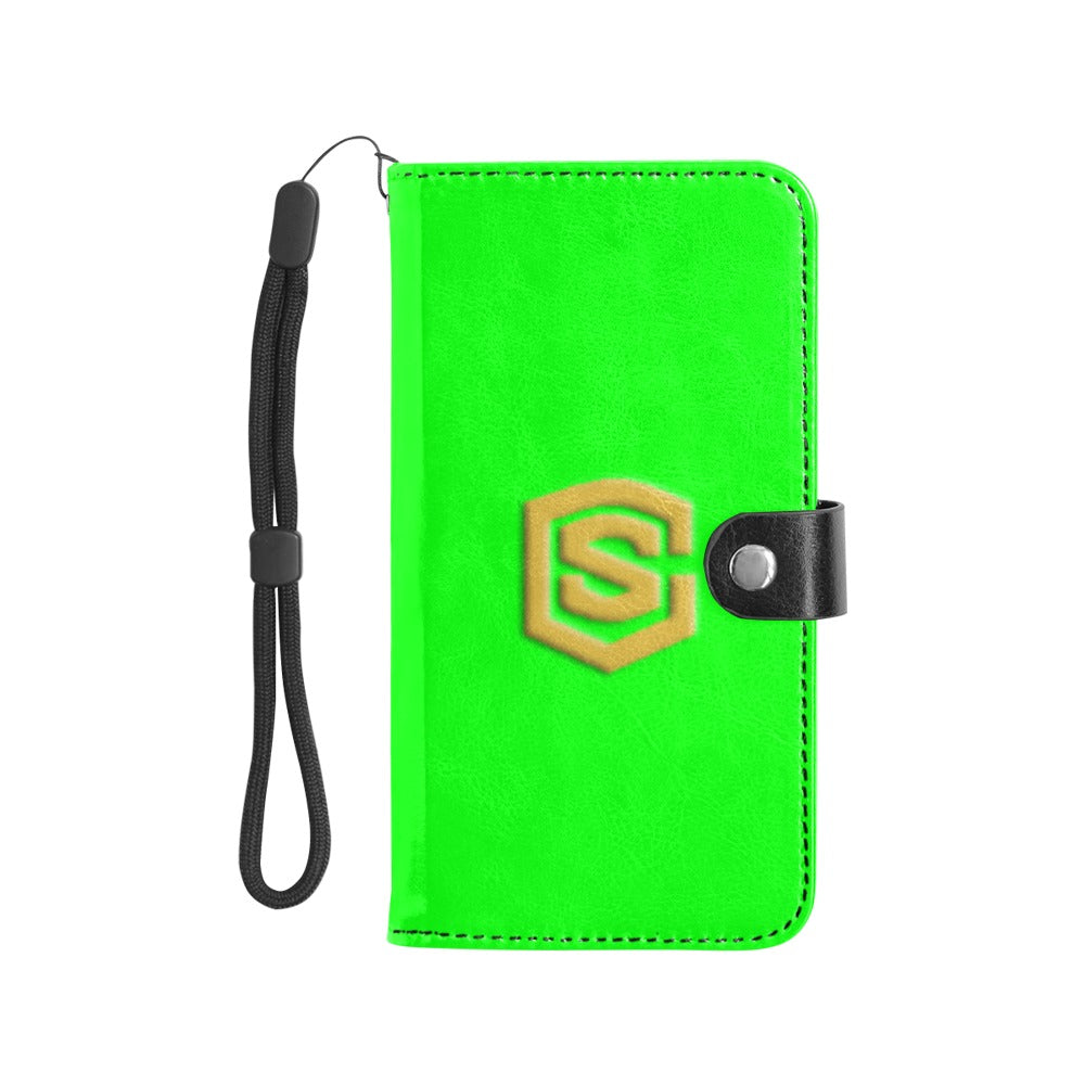 Green Flip Leather Purse for Mobile Phone(Model1703)(Large) with Gold Logo Flip Leather Purse for Mobile Phone(Model1703)(Large)