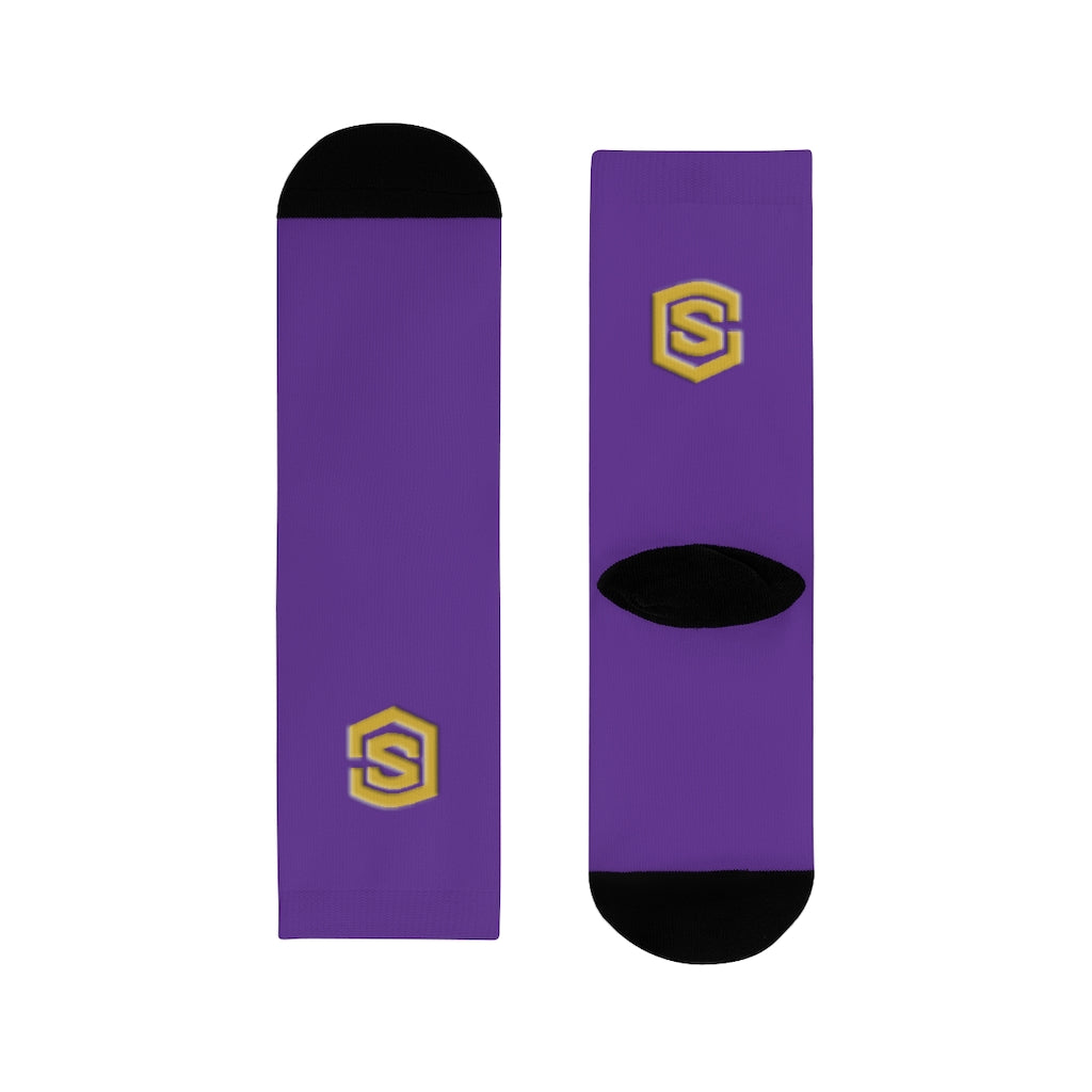 purple Sublimation Crew Socks (EU) Gold Logo