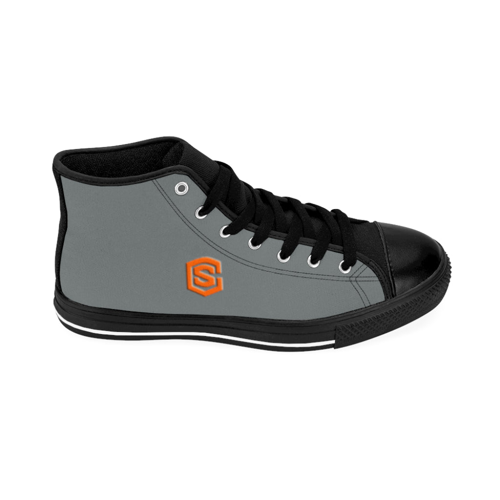 grey Men's High-top Sneakers orange logo