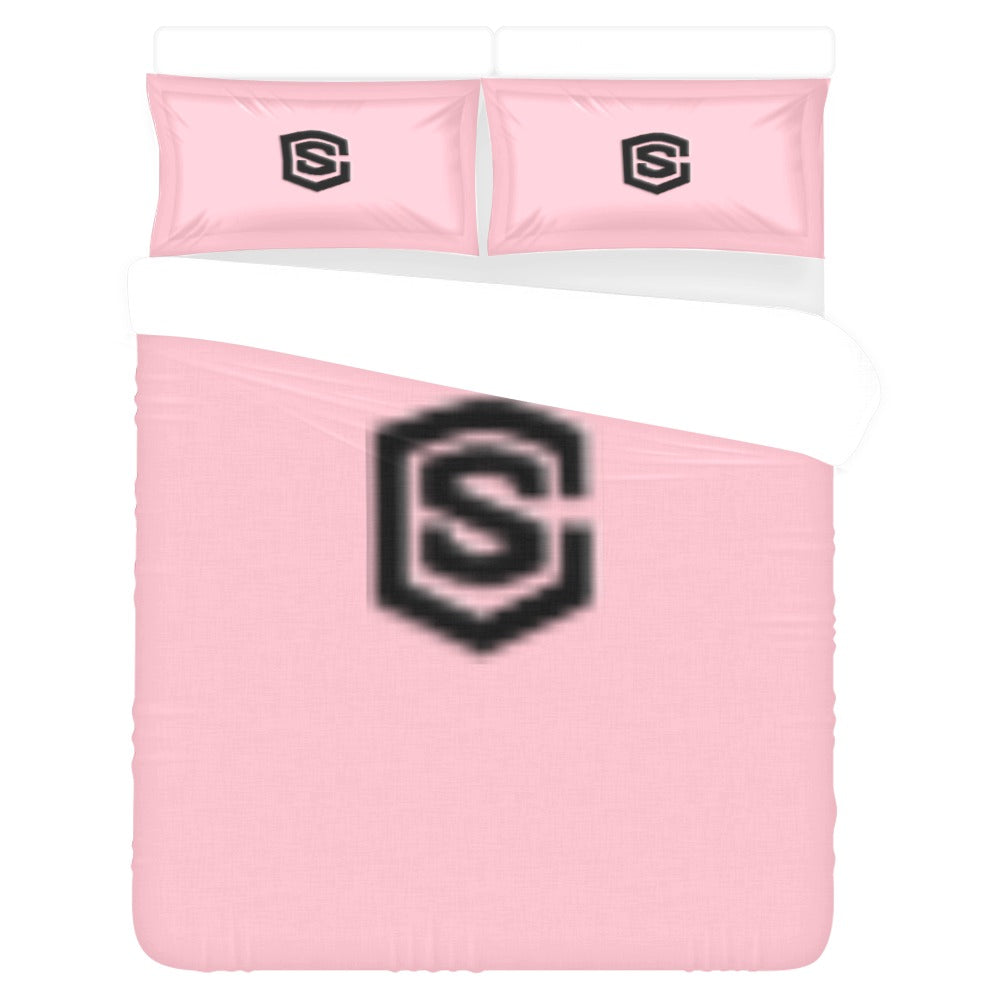 Pink 3-Piece Bedding Set (1 Duvet Cover 86"x70"; 2 Pillowcases 20"x30")(One Side) wtih Black Logo 3-Piece Bedding Set (1 Duvet Cover 86"x70"; 2 Pillowcases 20"x30")(One Side)
