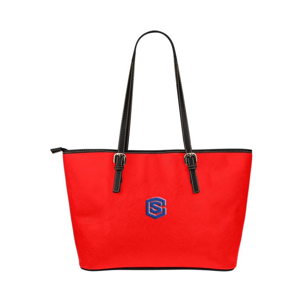 RED Leather Tote Bag WITH BLUE LOGO Leather Tote Bag (Model 1651) (Big)