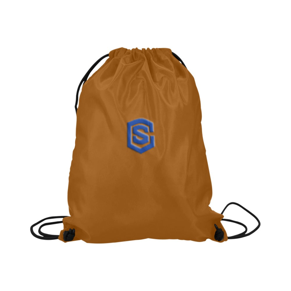 Brown Drawstring Bags Large With Blue Logo Drawstring Bags (Model 1604) (Large)