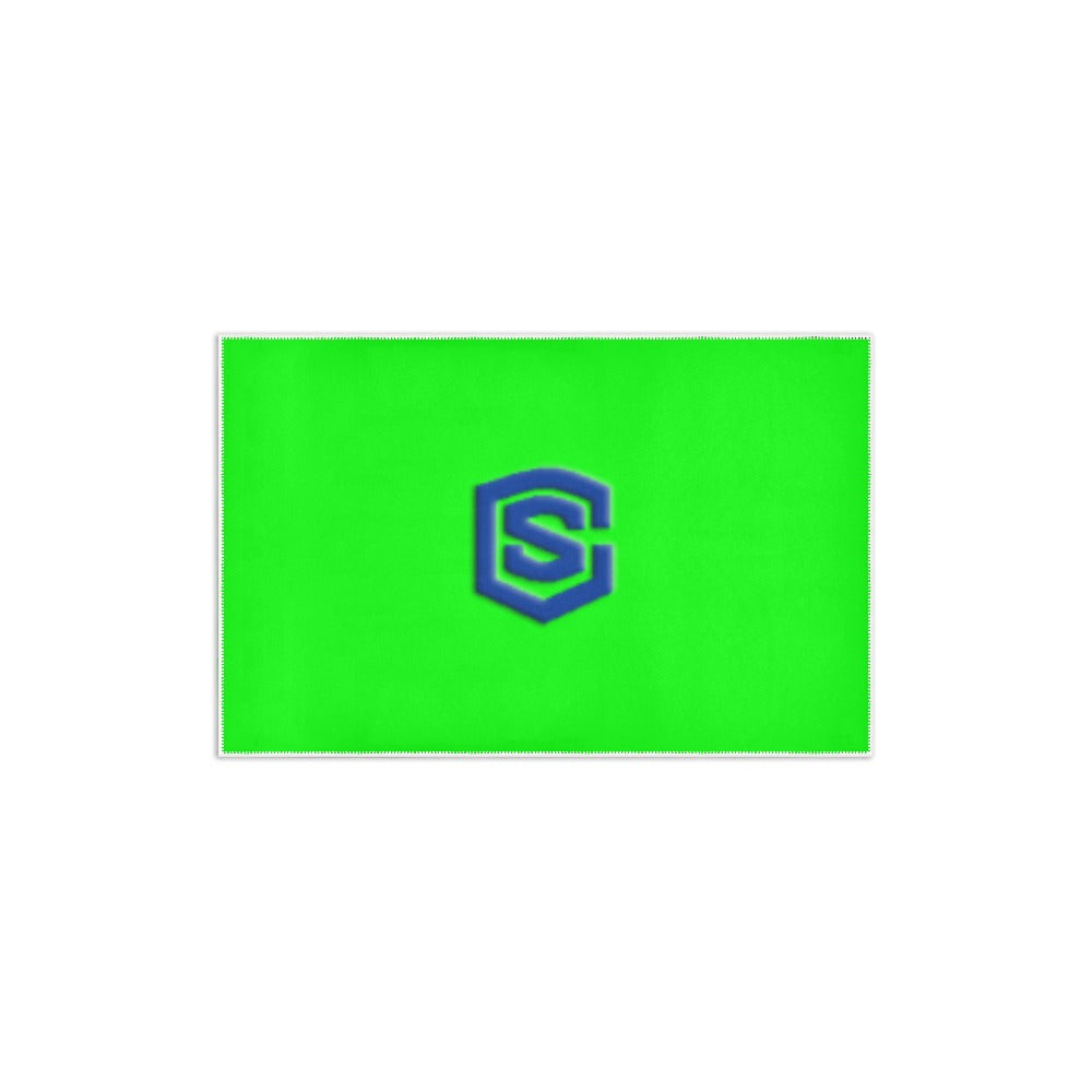 Green Area Rug 2.6' x 1.7' with Blue Logo Area Rug 2.6' x 1.7'