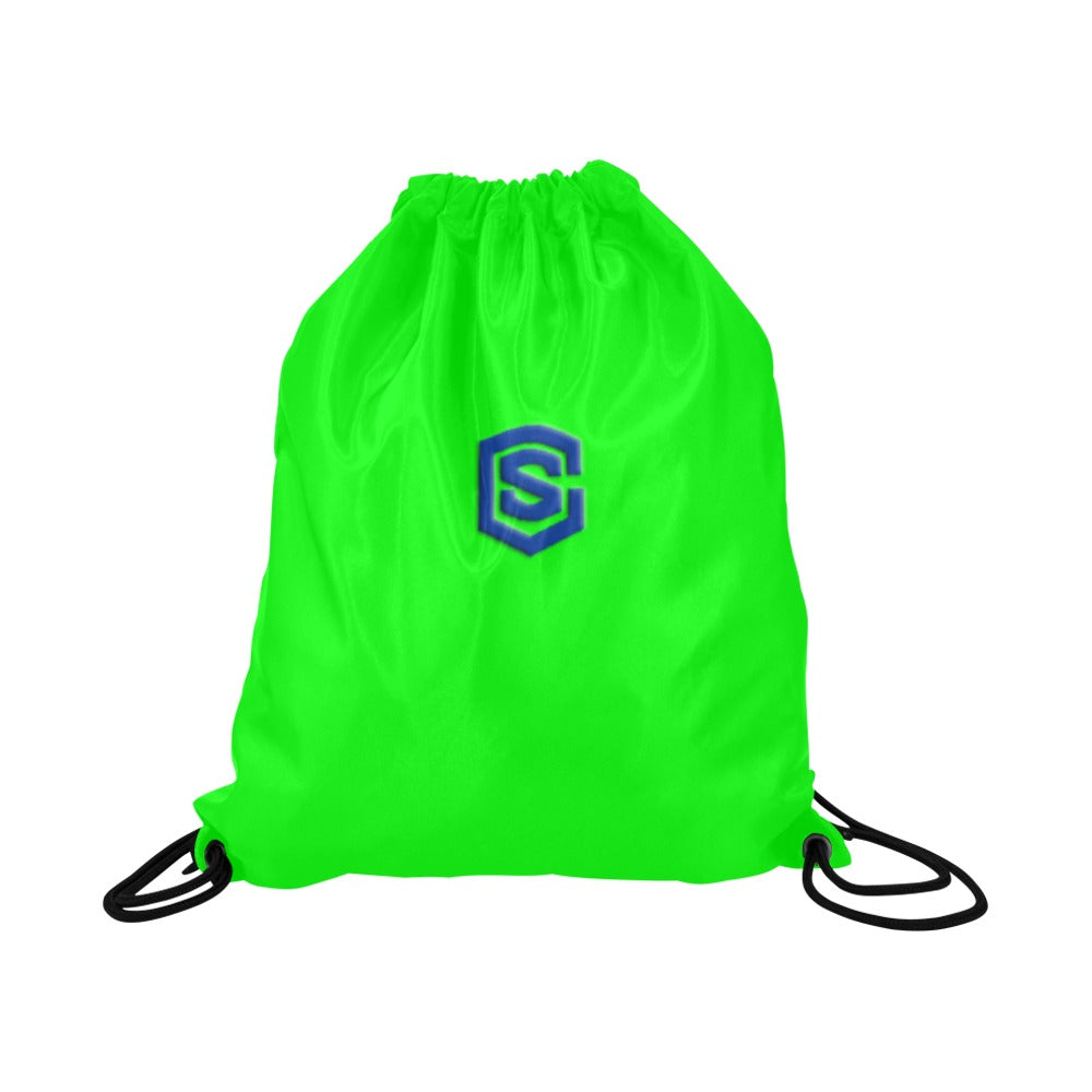 Green Drawstring Bags Large With Blue Logo Drawstring Bags (Model 1604) (Large)