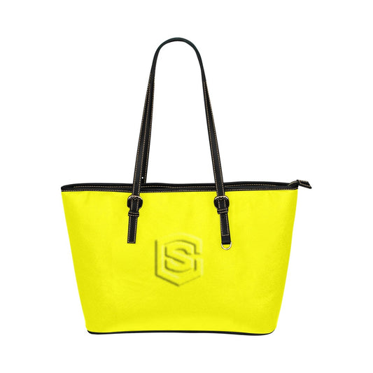 YELLOW Leather Tote Bag WITH YELLOW LOGO Leather Tote Bag (Model 1651) (Big)