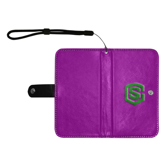 Purple Flip Leather Purse for Mobile Phone(Model1703)(Large) with Green Logo Flip Leather Purse for Mobile Phone(Model1703)(Large)