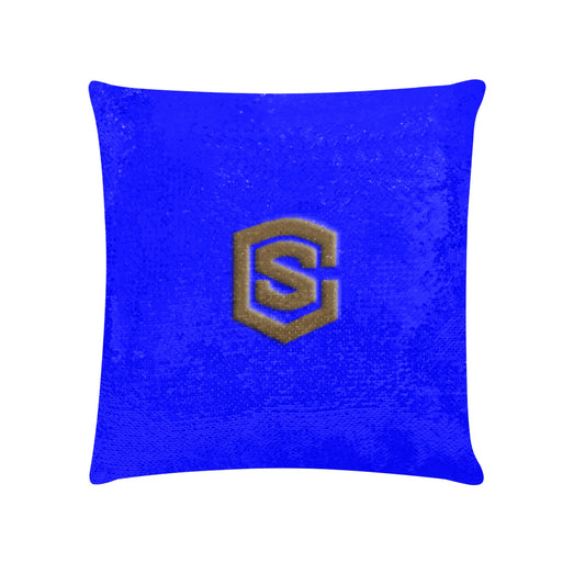 Blue Custom Sequin Pillow with Brown Logo Custom Sequin Pillow Case 18"x18"