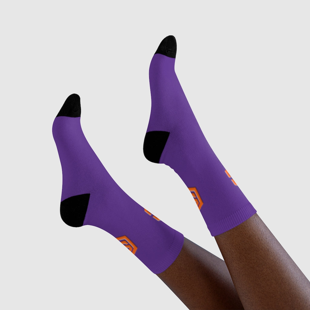 Purple Sublimation Crew Socks (EU) Orange Logo