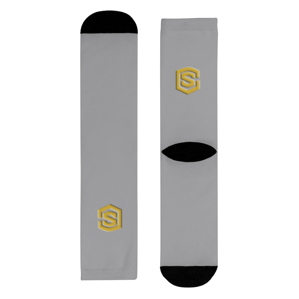Grey Sublimation Crew Socks (EU) Gold Logo