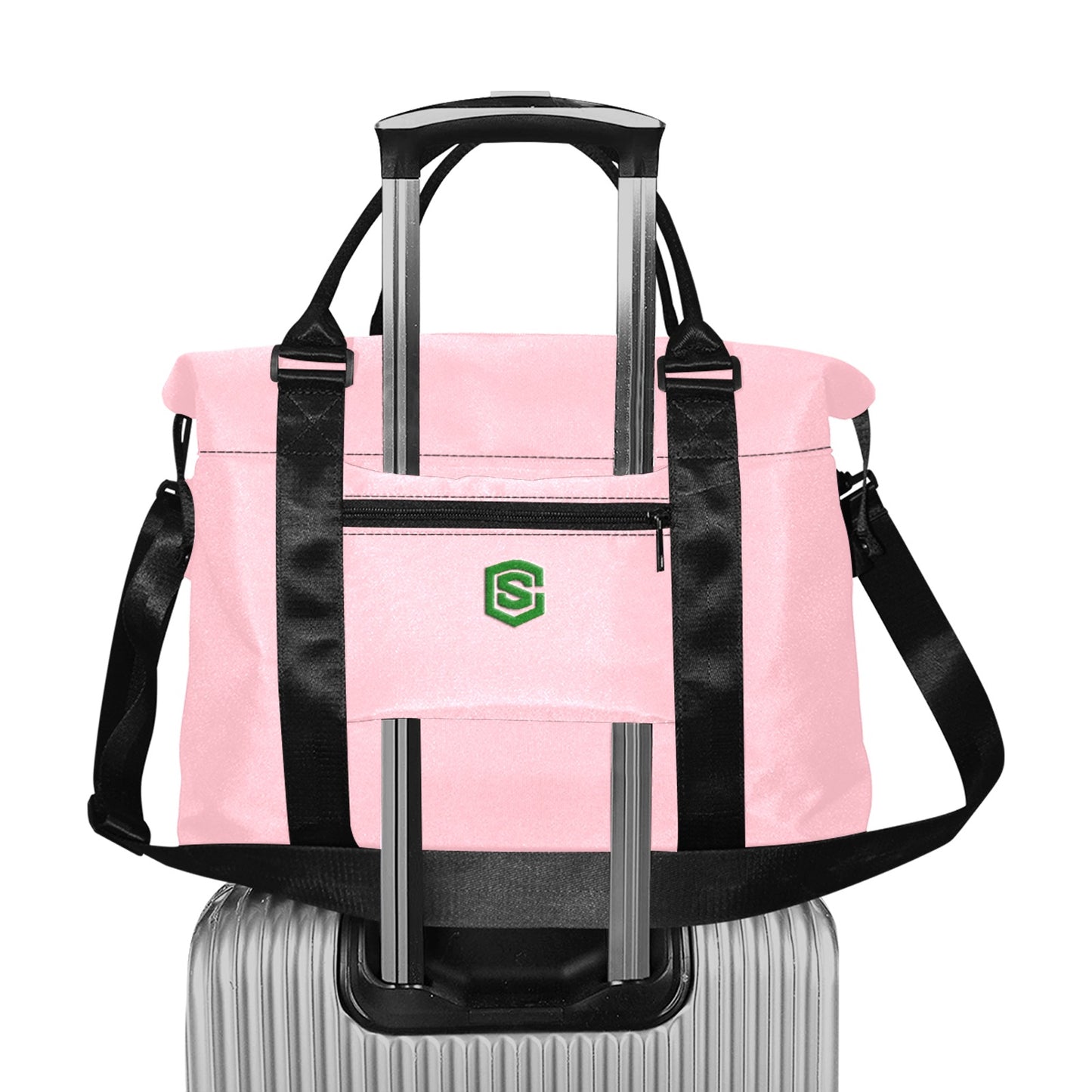Pink Large Capacity Duffle Bag With Green Logo Large Capacity Duffle Bag(Model1715)