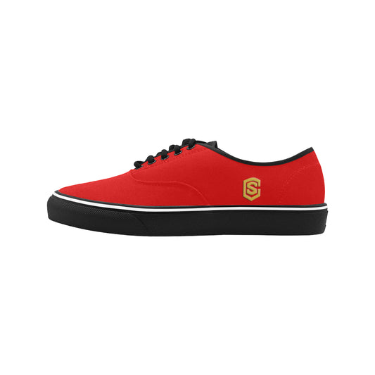 gold logo Classic Men's Canvas Low Top Shoes/Large (Model E001-4)