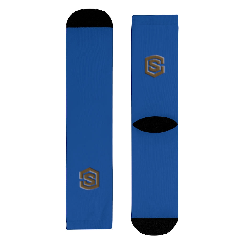 Blue Sublimation Crew Socks (EU) Brown Logo