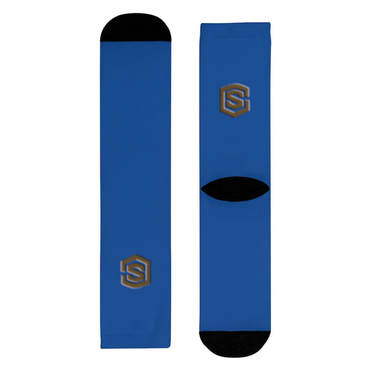 Blue Sublimation Crew Socks (EU) Brown Logo
