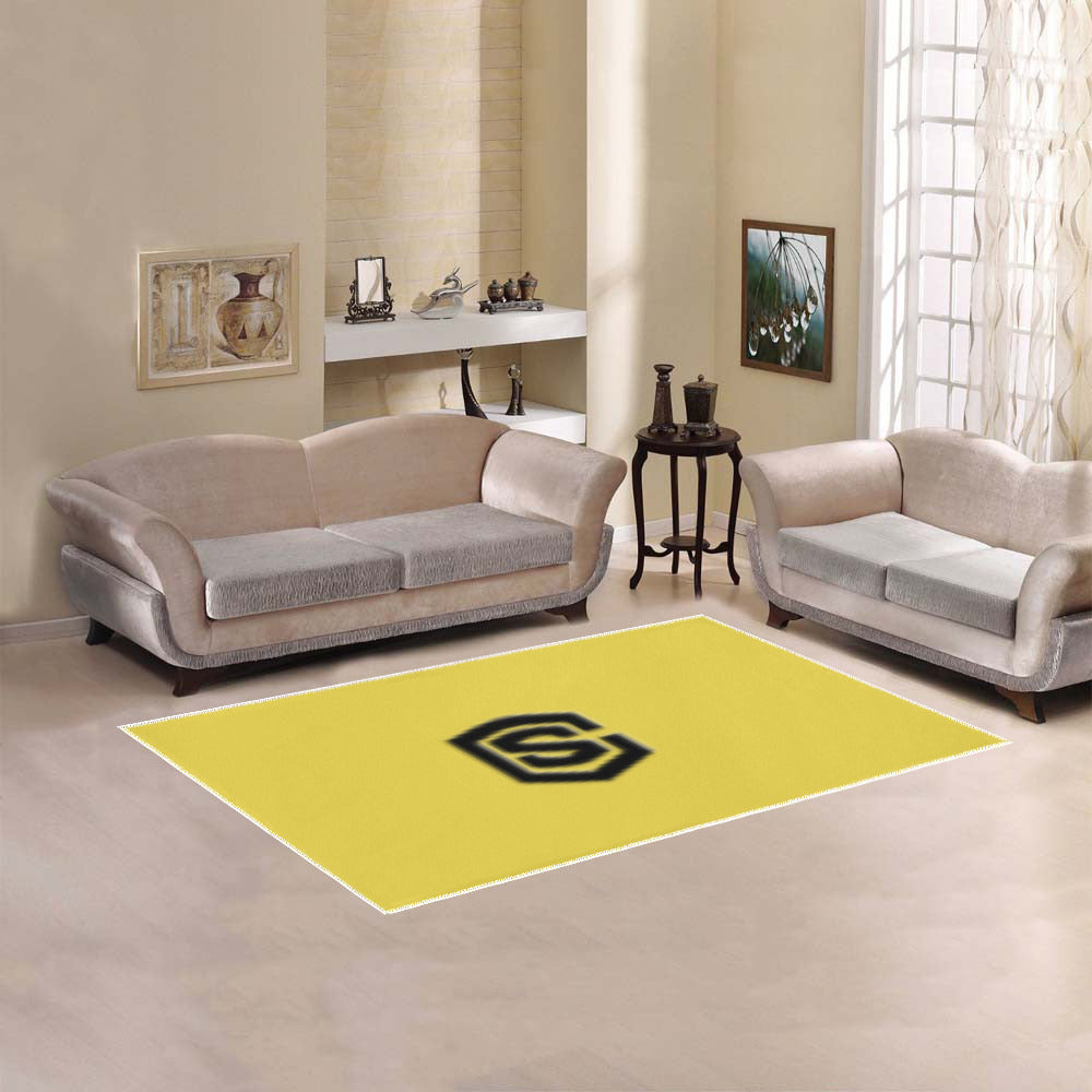 Yellow Area Rug Black Logo Area Rug 5' x 3.2'