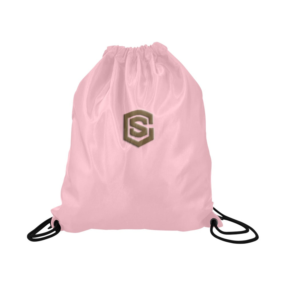 Pink Drawstring Bags Large With Brown Logo Drawstring Bags (Model 1604) (Large)