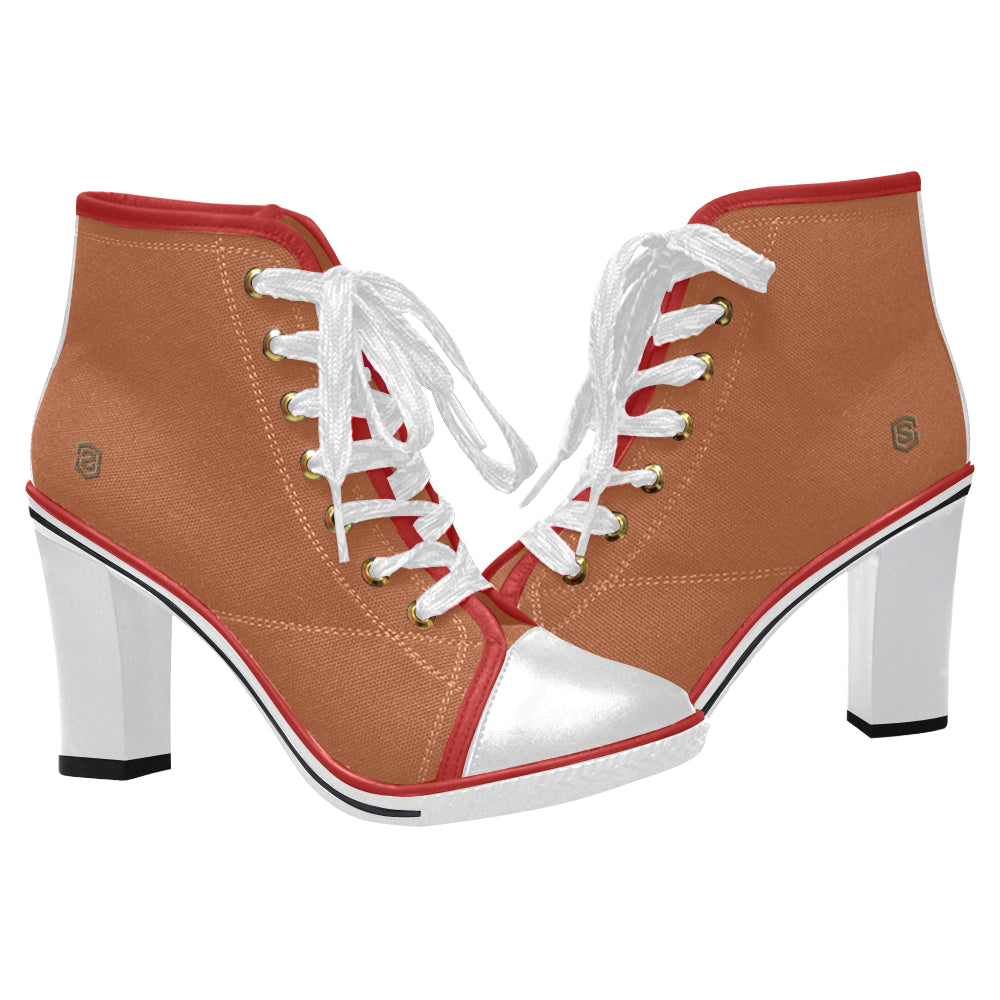 brown logo Women's Lace Up Chunky Heel Ankle Booties (Model 054)