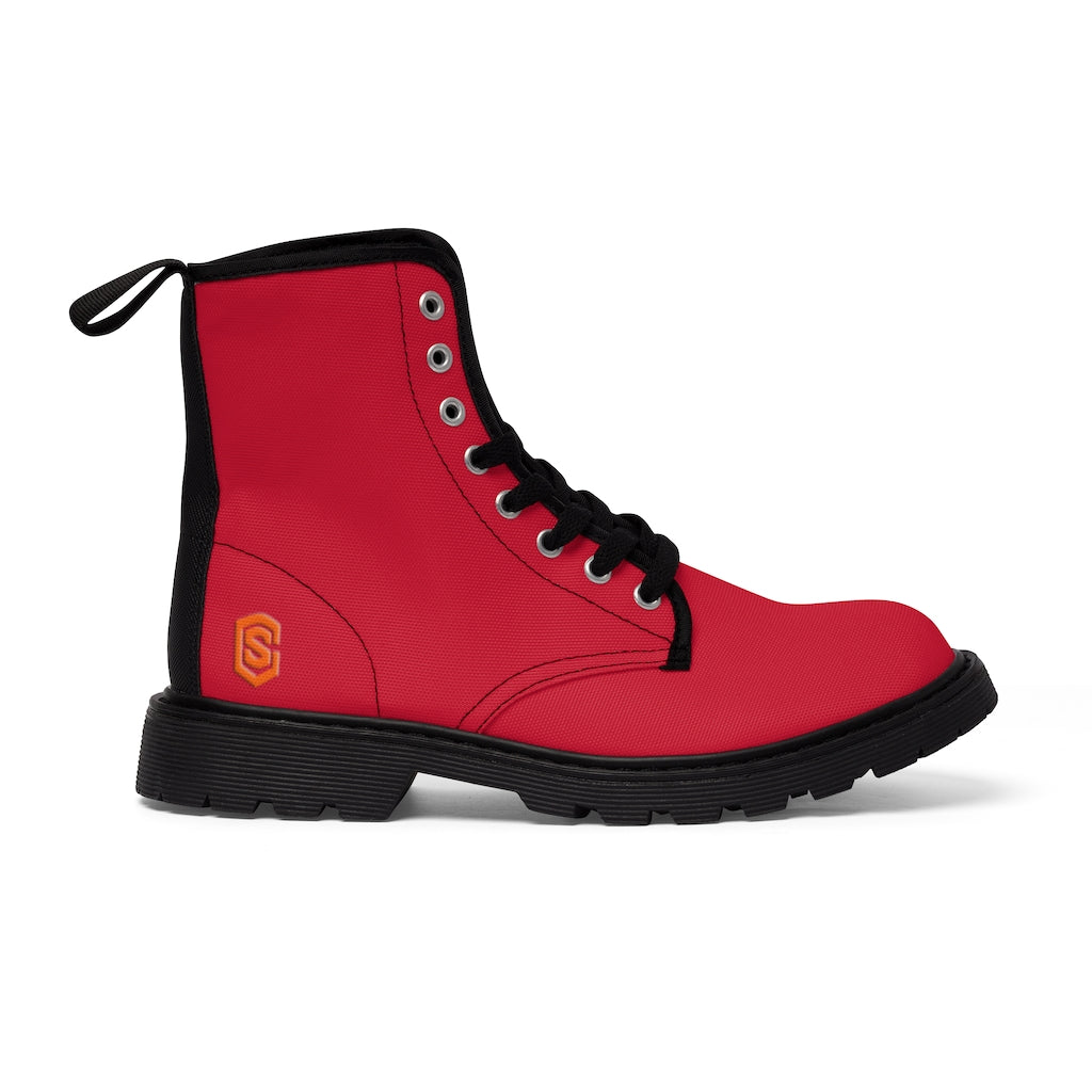 Red Men's Canvas Boots Orange Logo