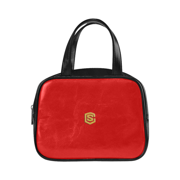 RED LEATHER TOP HANDLE HANDBAG gold logo Leather Top Handle Handbag (Model 1662)