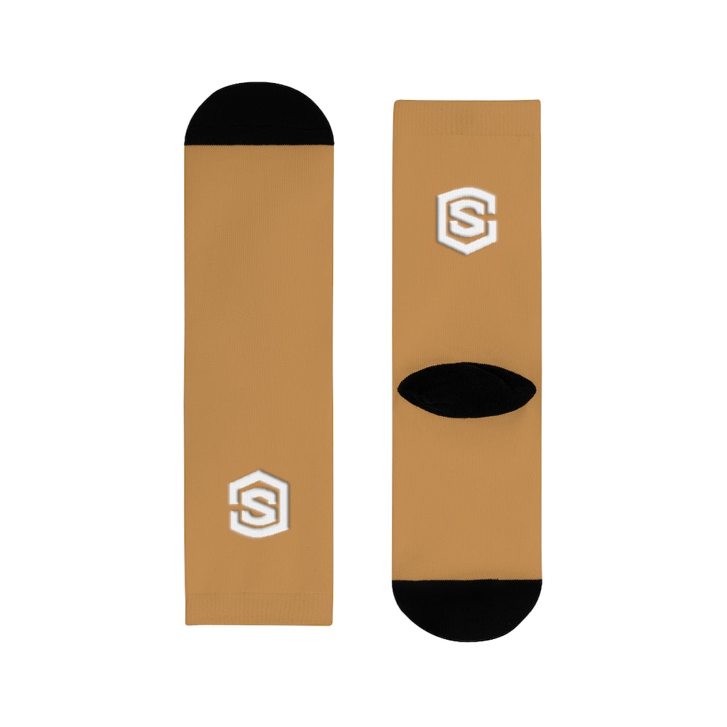 Brown Sublimation Crew Socks (EU) white Logo