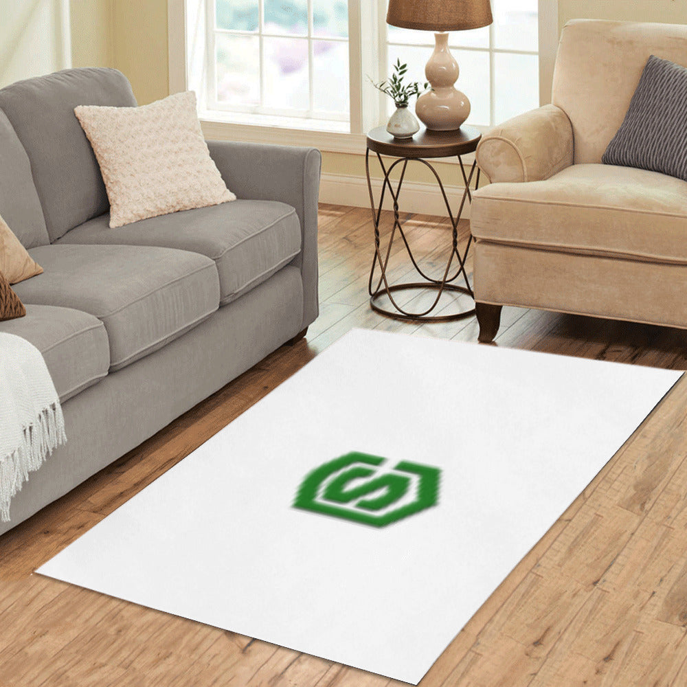 White Area Rug Green Logo Area Rug 5' x 3.2'