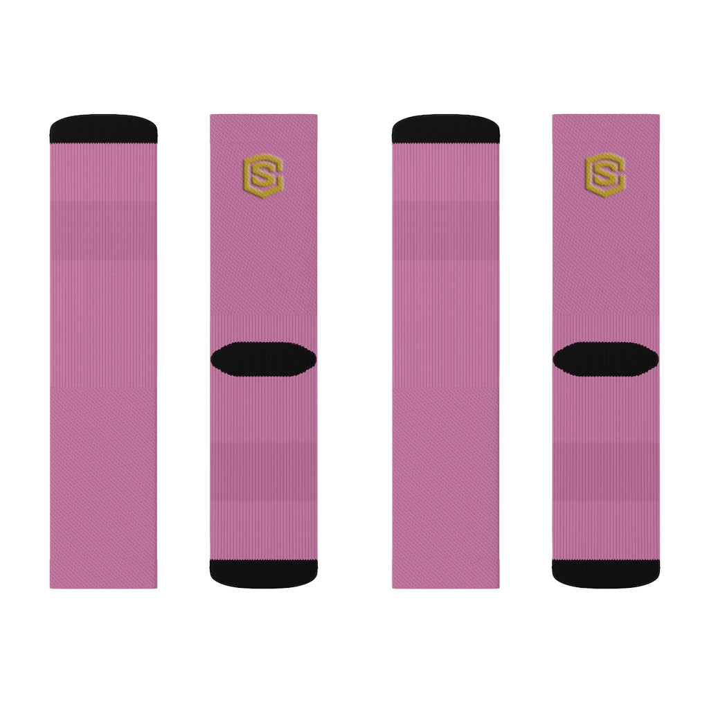 Pink Sublimation Socks Gold Logo