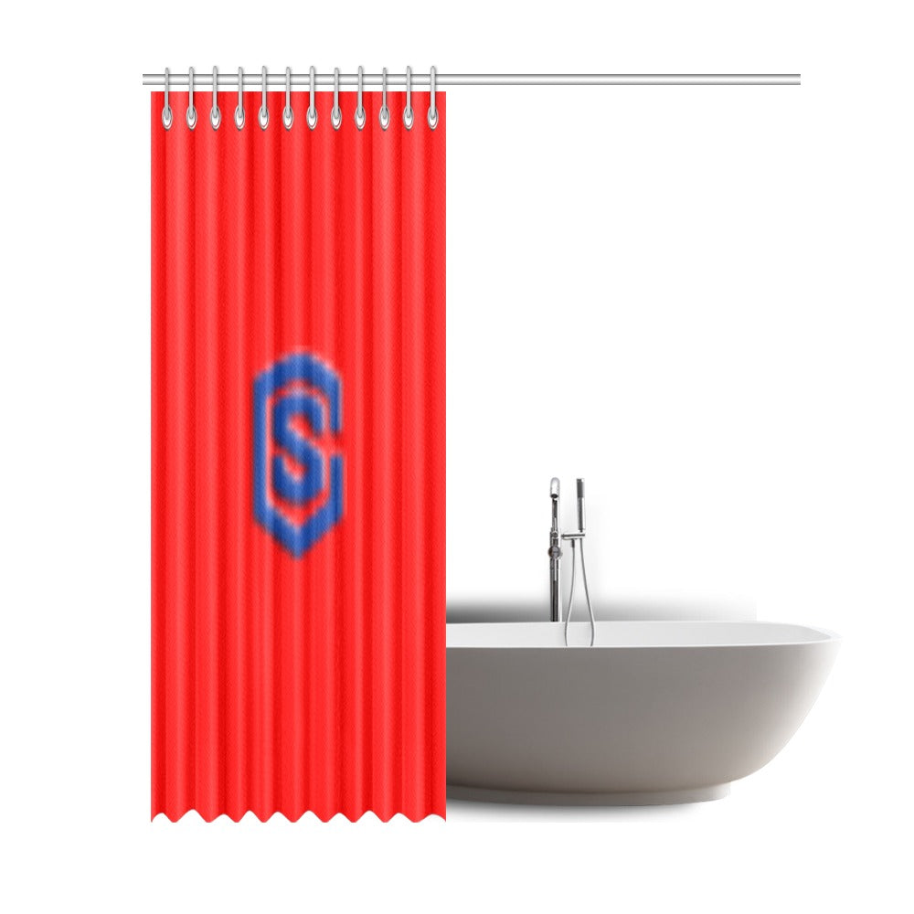 Red Shower Curtain 69"x84" with Blue Logo Shower Curtain 69"x84"