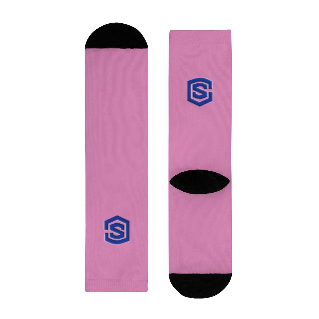 pink Sublimation Crew Socks (EU) Blue Logo