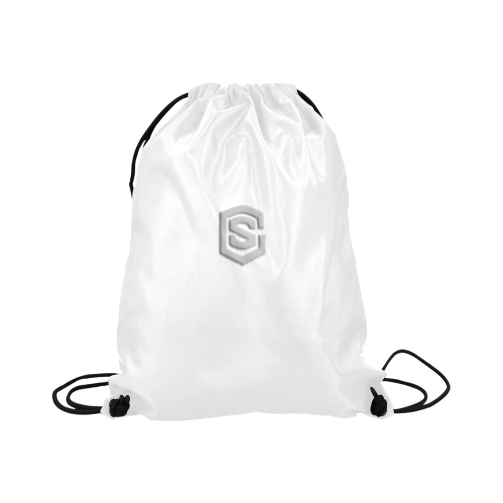White Drawstring Bags Large With Silver Logo Drawstring Bags (Model 1604) (Large)