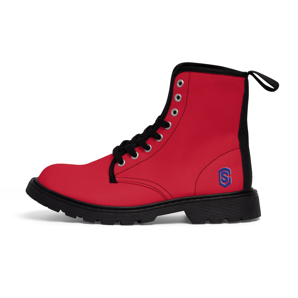 Red Men's Canvas Boots Blue Logo