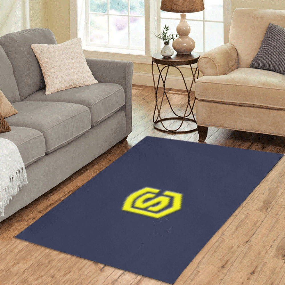 Blue Area Rug Yellow Logo Area Rug 5' x 3.2'