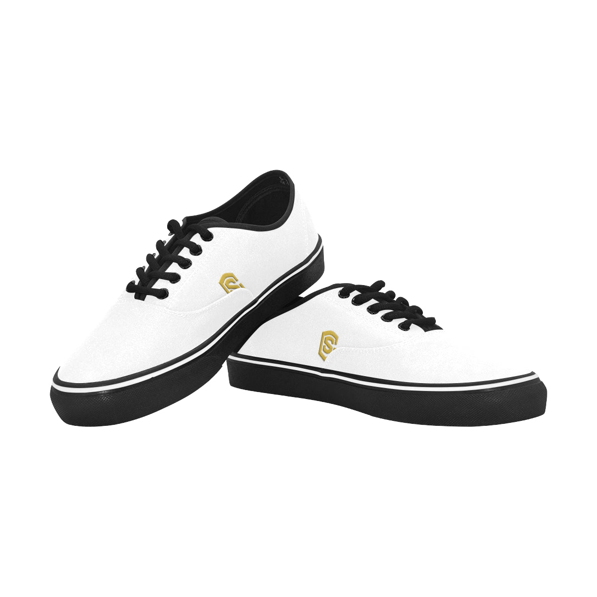 gold logo Classic Men's Canvas Low Top Shoes/Large (Model E001-4)