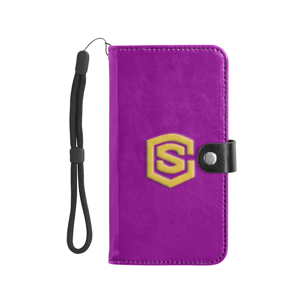 Purple Flip Leather Purse for Mobile Phone(Model1703)(Large) with Gold Logo Flip Leather Purse for Mobile Phone(Model1703)(Large)