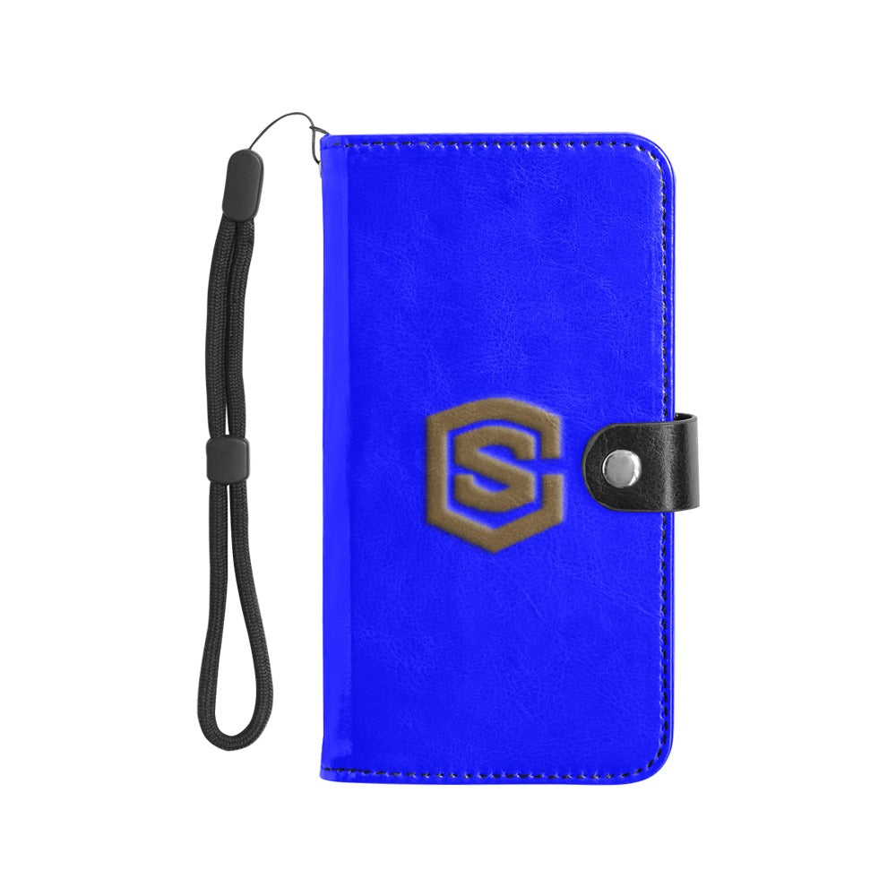 Blue Flip Leather Purse for Mobile Phone(Model1703)(Large) with Brown Logo Flip Leather Purse for Mobile Phone(Model1703)(Large)