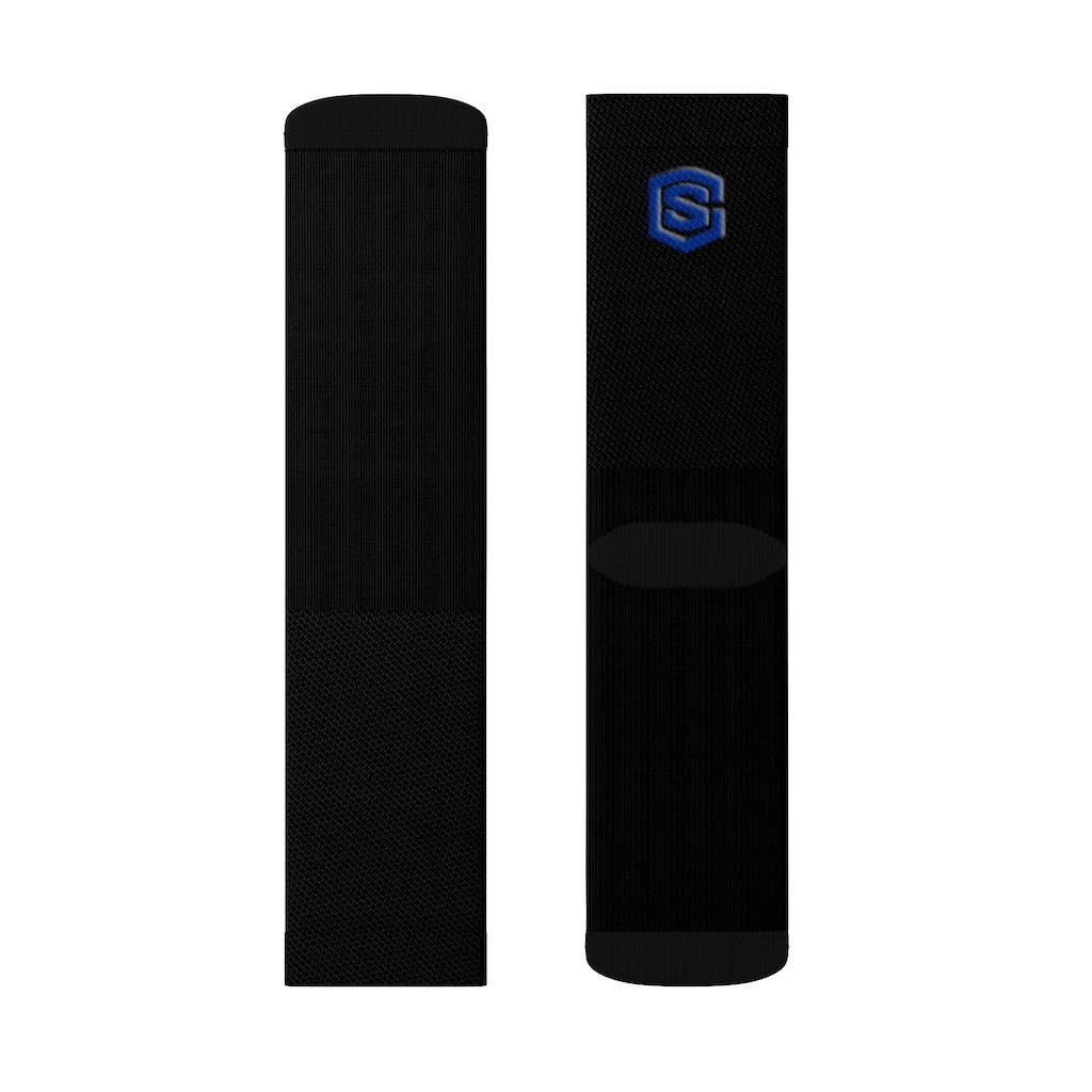 Black Sublimation Socks Blue Logo