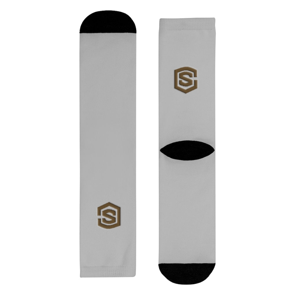 Grey Sublimation Crew Socks (EU) Brown Logo