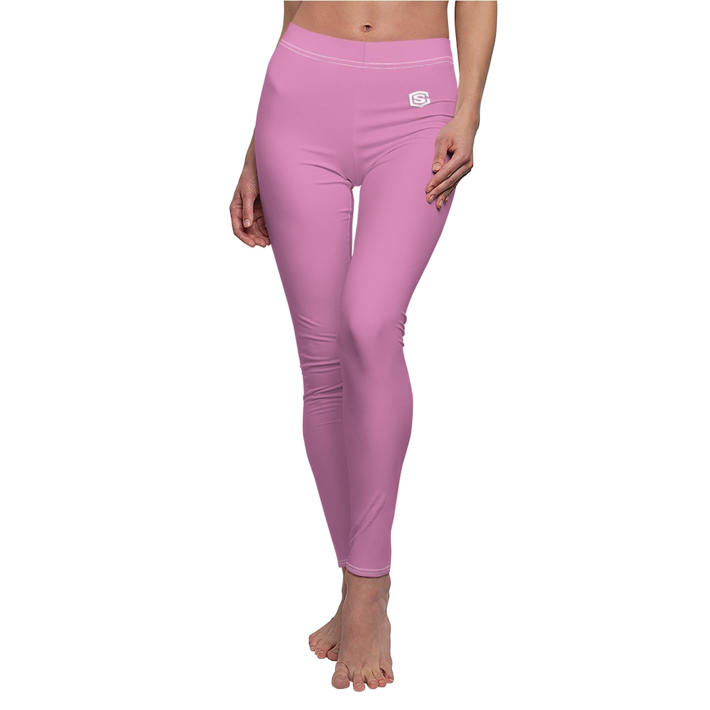 Pink Women's Cut & Sew Casual Leggings White logo