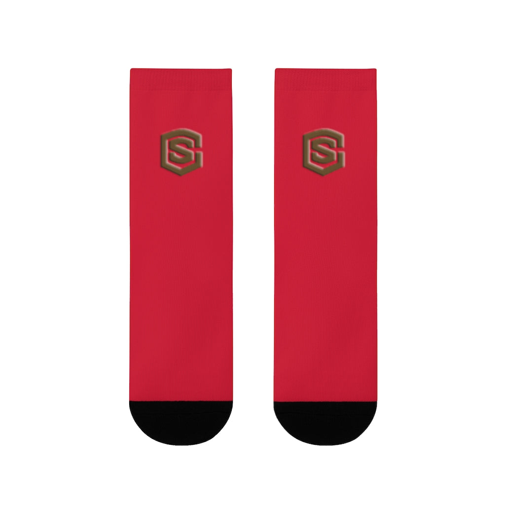 Red Sublimation Crew Socks (EU) Brown Logo