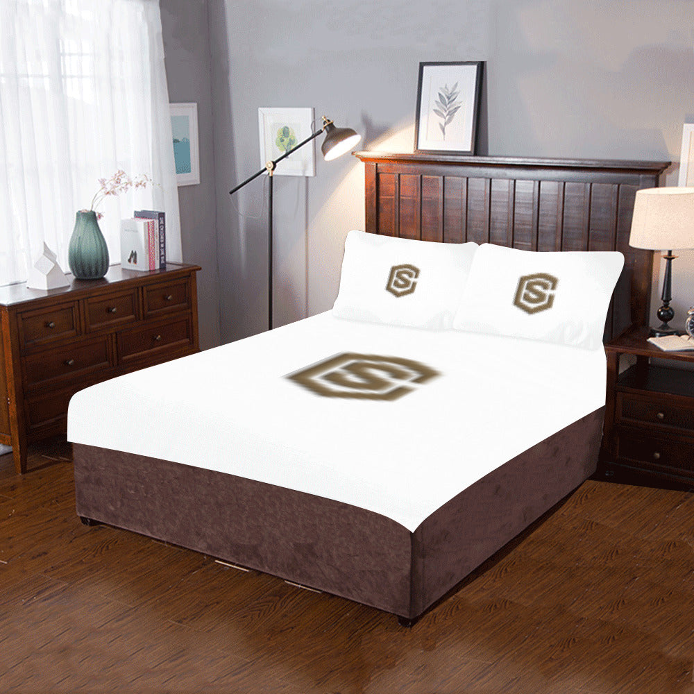 White Duvet Cover Brown Logo 3-Piece Bedding Set (1 Duvet Cover 86"x70"; 2 Pillowcases 20"x30")(One Side)
