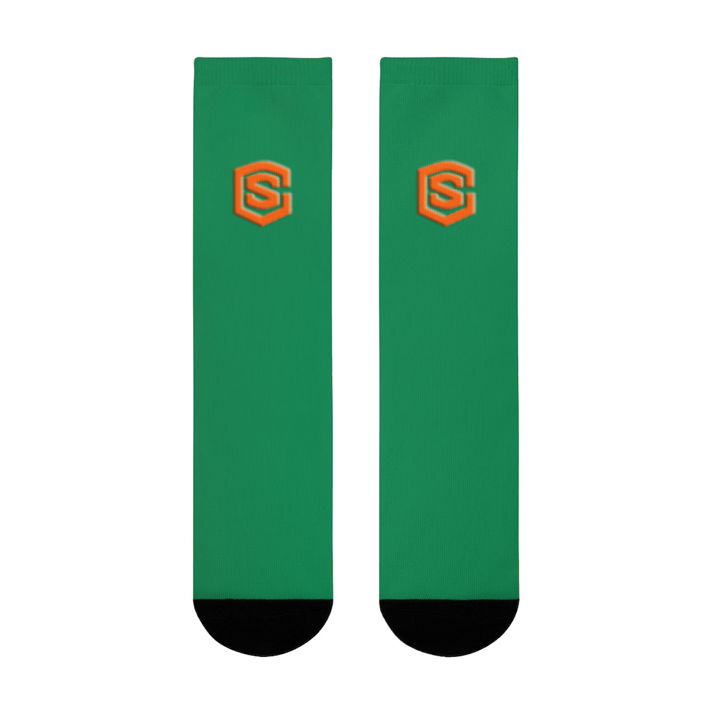 Green Sublimation Crew Socks (EU) Orange Logo