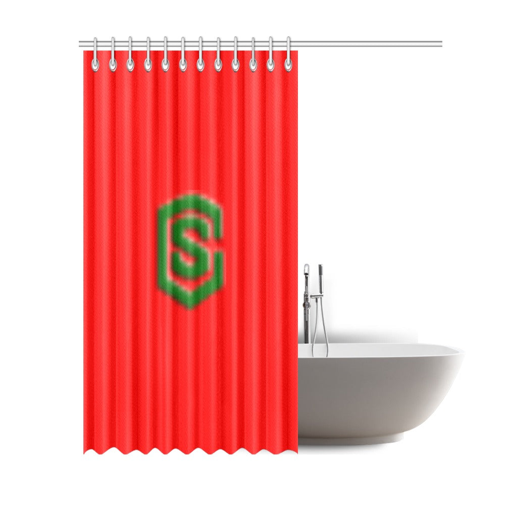 Red Shower Curtain 69"x84" with Green Logo Shower Curtain 69"x84"