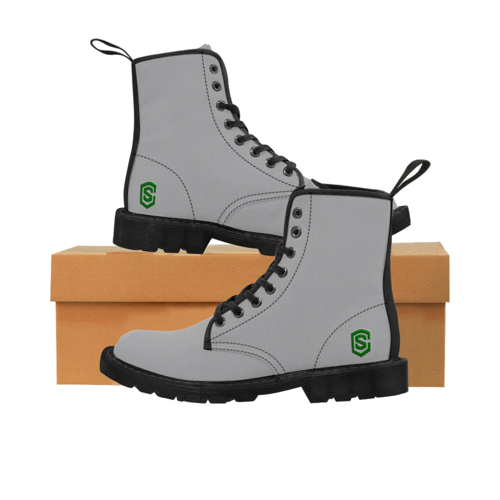 Grey Men's Canvas Boots Green Logo