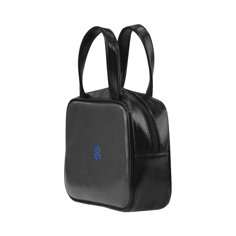 BLACK LEATHER TOP HANDLE HANDBAG  blue logo Leather Top Handle Handbag (Model 1662)