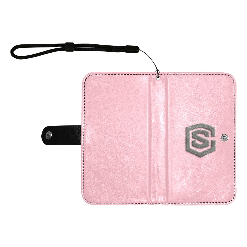 Pink Flip Leather Purse for Mobile Phone(Model1703)(Large) with Gray Logo Flip Leather Purse for Mobile Phone(Model1703)(Large)