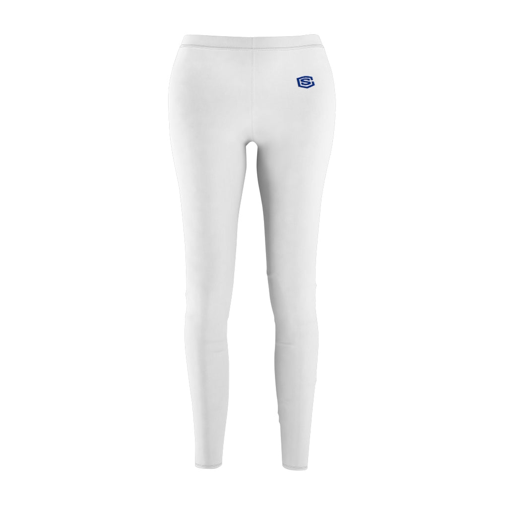 White Women's Cut & Sew Casual Leggings Blue logo